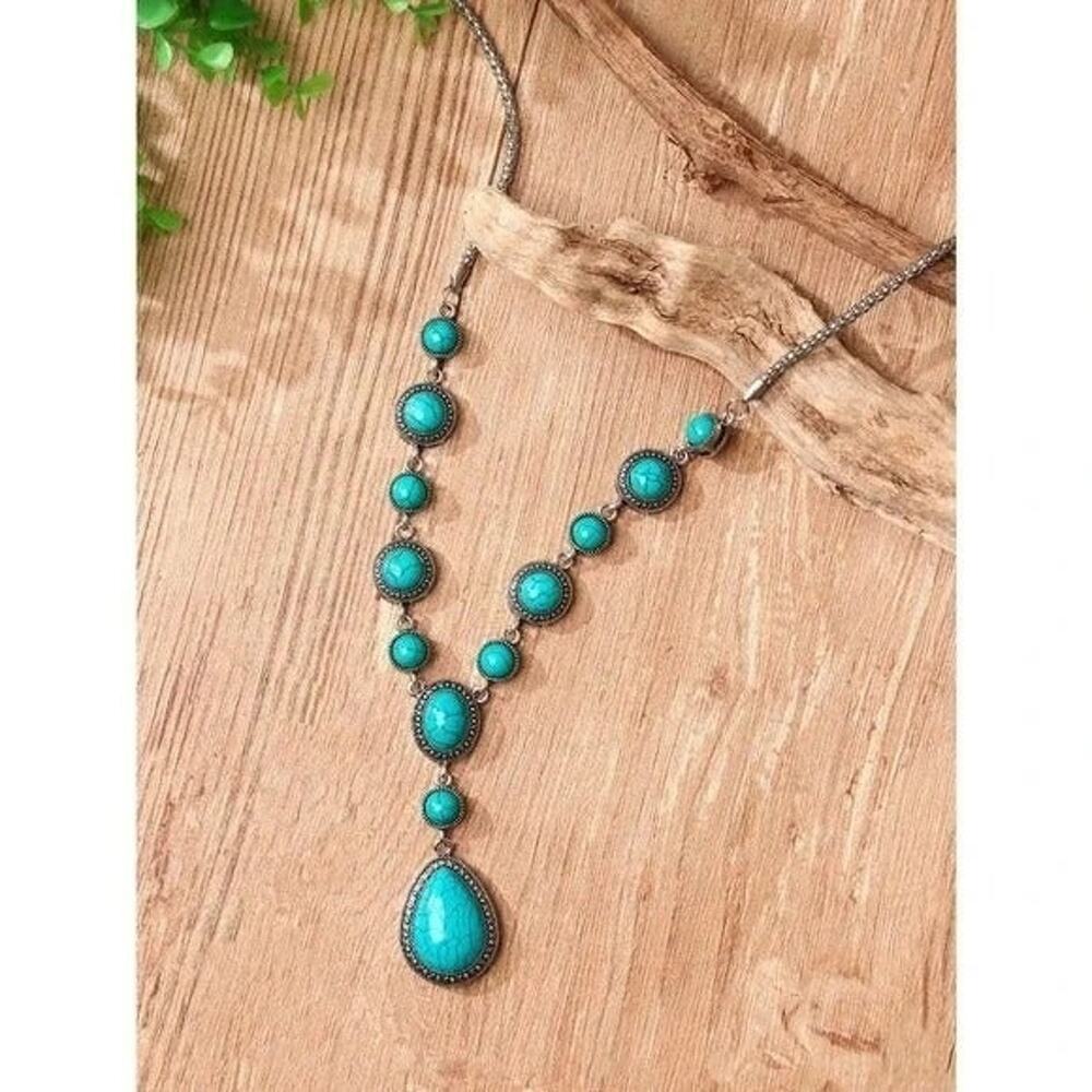 New Boho Festival Silver Chunky Turquoise Beaded Statement Necklace Chain A0139